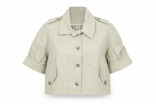 Front view of Miss Selfridge women’s beige jacket, size UK 12