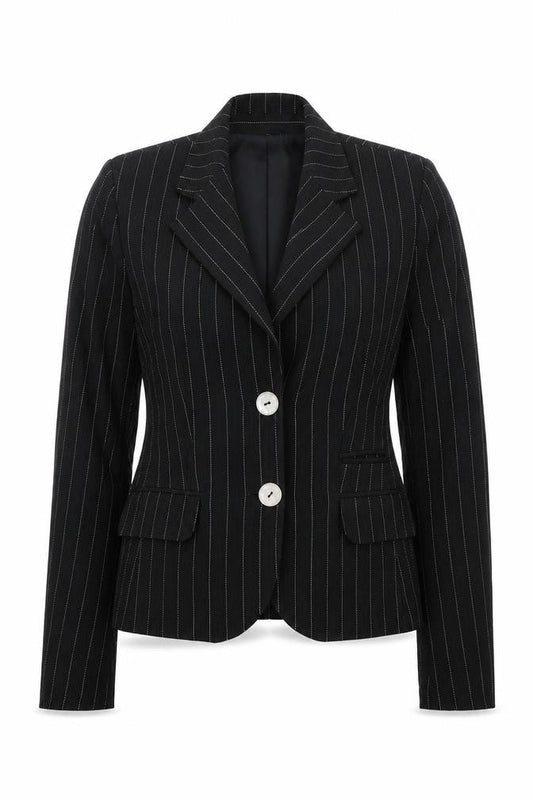 H&M Womens Black Striped  Jacket Suit Jacket Size 6
