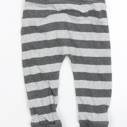 Brand and care label for George boys’ grey striped sweatpants, size 6-9, months
