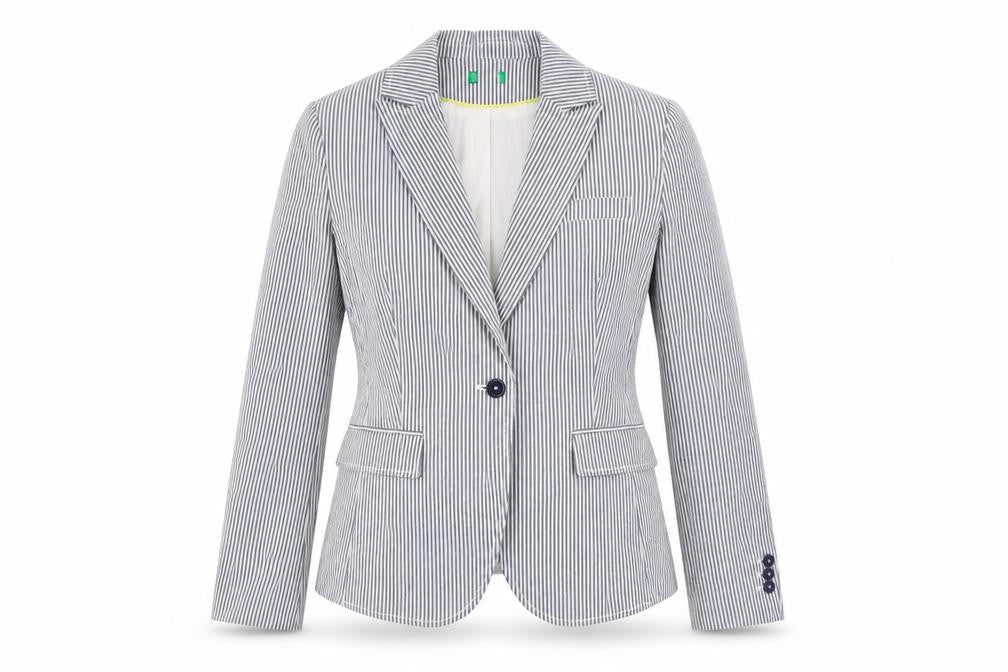Preworn Womens Blue Striped  Jacket Blazer Size 10