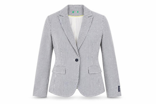 Preworn Womens Blue Striped  Jacket Blazer Size 10