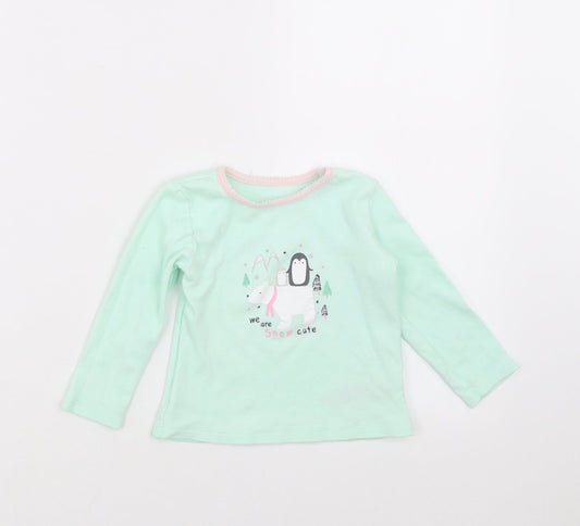 Primark Girls Green   Basic T-Shirt Size 18-24 Months  - polar bear