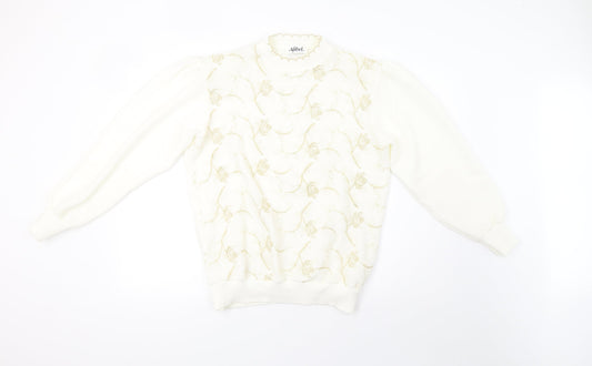 afibel Womens White  Knit Pullover Sweatshirt Size 14  - padded shoulders