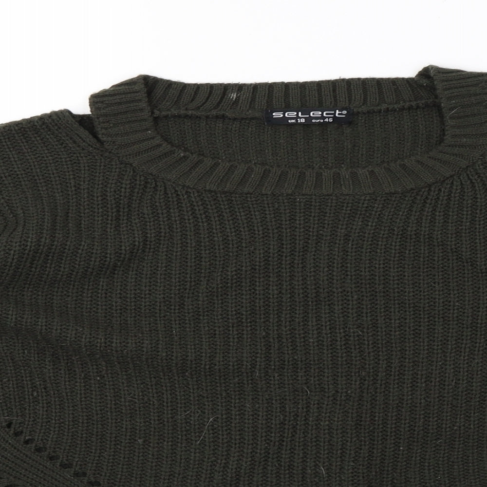 Select Womens Green  Knit Pullover Sweatshirt Size 18  - off the shoulder