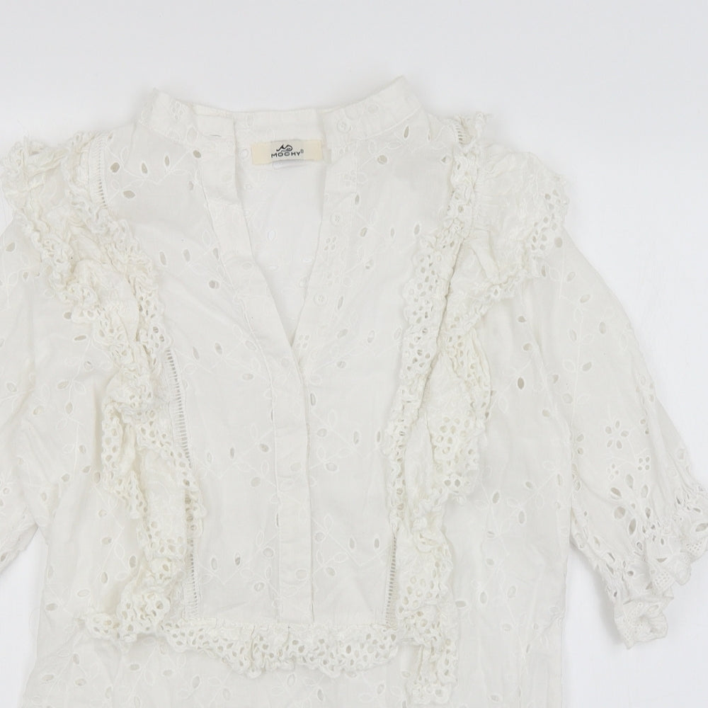 Mochy Womens White   Basic Blouse Size S