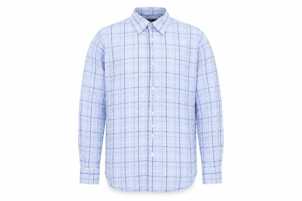 Zona Mens Blue Check   Button-Up Size L