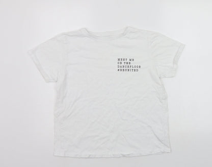 NJSCREENPRINTS Womens White   Basic T-Shirt Size 12
