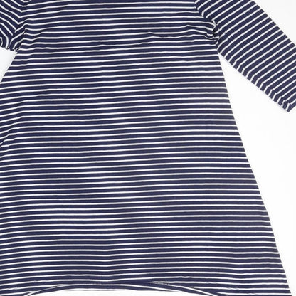 Brand and care label for Atmosphere women’s blue striped a-line, size UK 8
