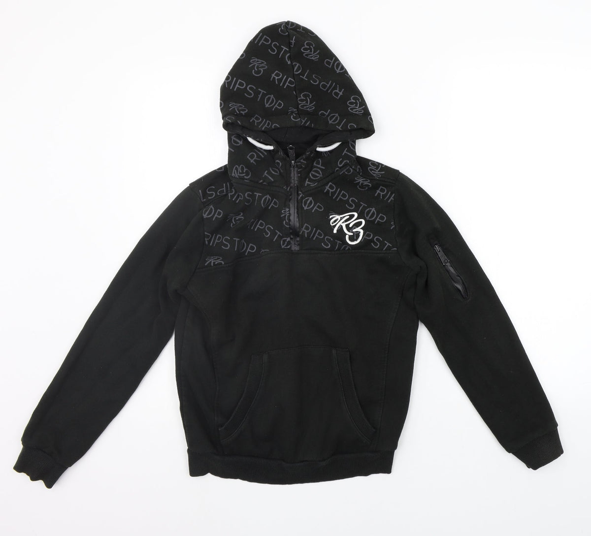 Ribstop Boys Black   Pullover Hoodie Size L