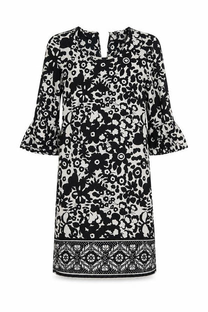 Front view of Atmosphere women’s black floral shift, size UK 8