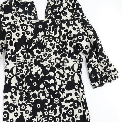 Close-up detail of Atmosphere women’s black floral shift, size UK 8