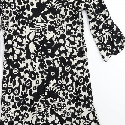 Brand and care label for Atmosphere women’s black floral shift, size UK 8