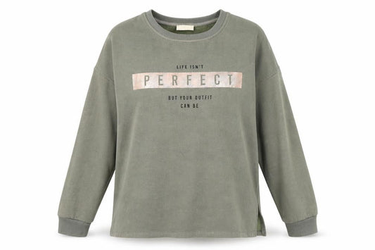 Front view of Papaya women’s green jumper, size UK 14