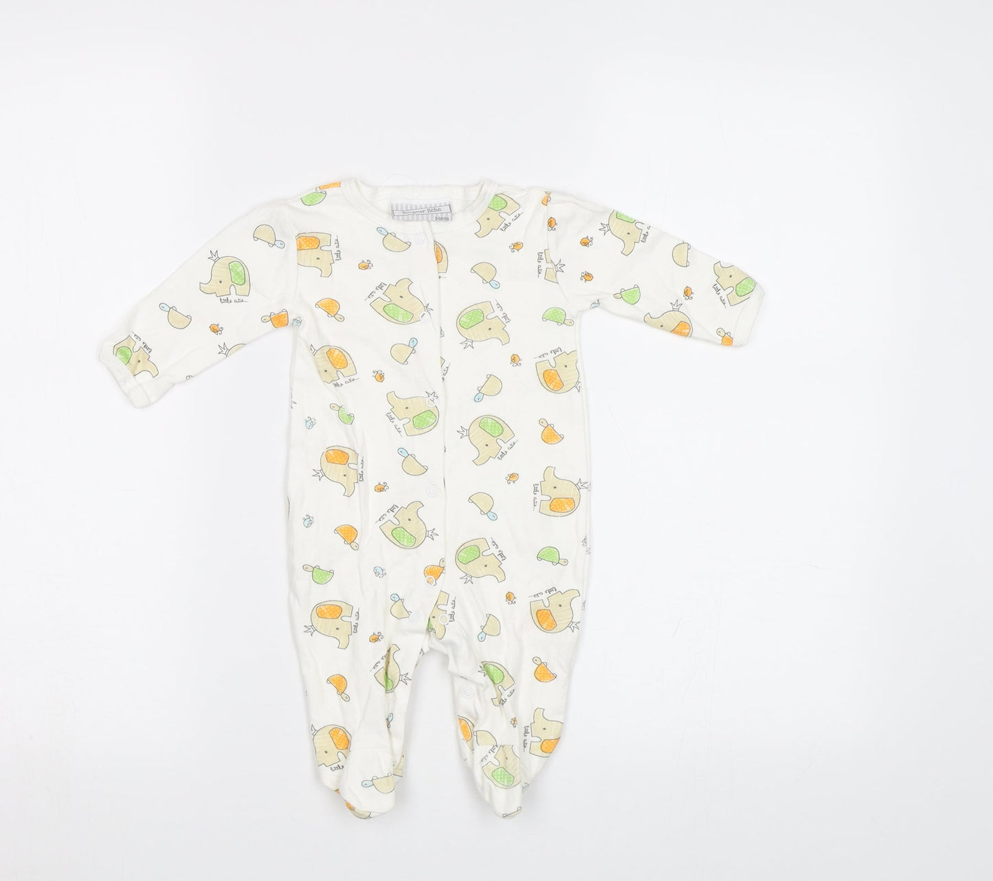 Bonjour Bebe Baby White Geometric  Babygrow One-Piece Size 3-6 Months  - Elephant