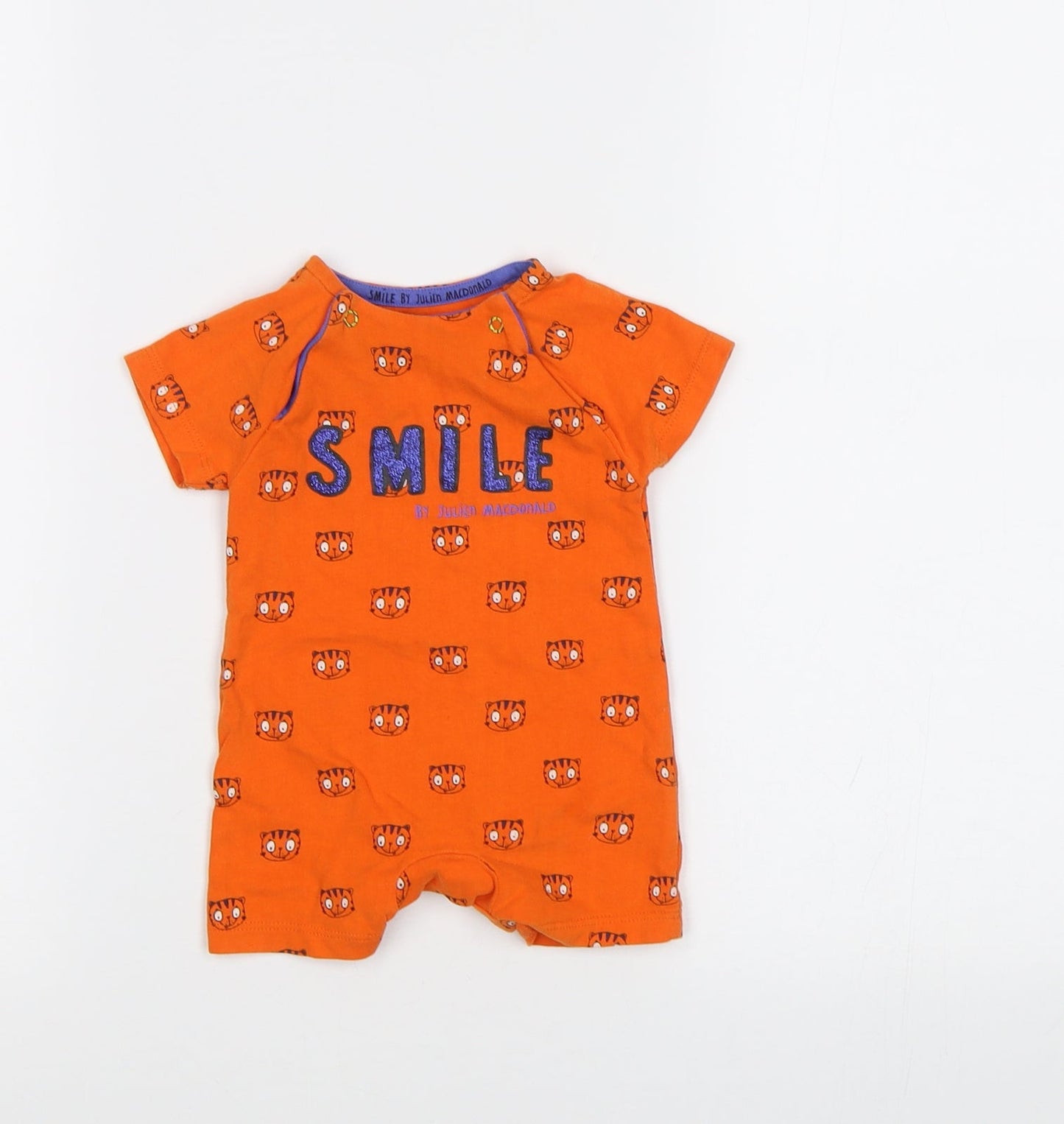 Mothercare Baby Orange Geometric  Babygrow One-Piece Size 0-3 Months  - Tiger print