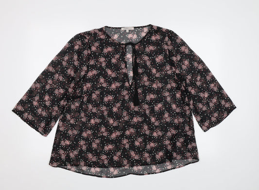 Limited Edition Womens Black Floral Chiffon Basic Blouse Size 12  - See Through