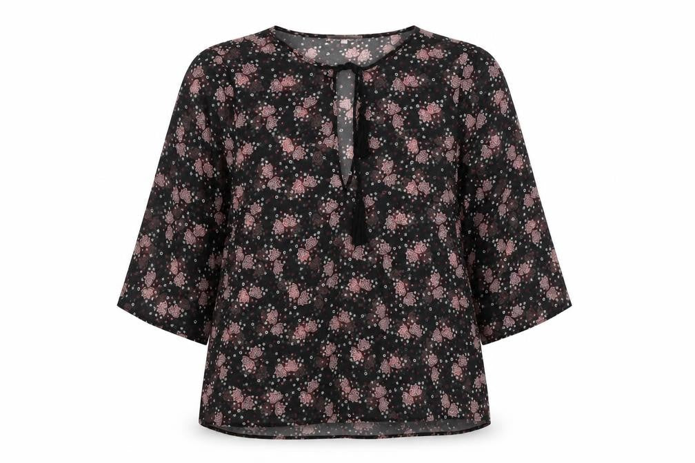 Limited Edition Womens Black Floral Chiffon Basic Blouse Size 12  - See Through