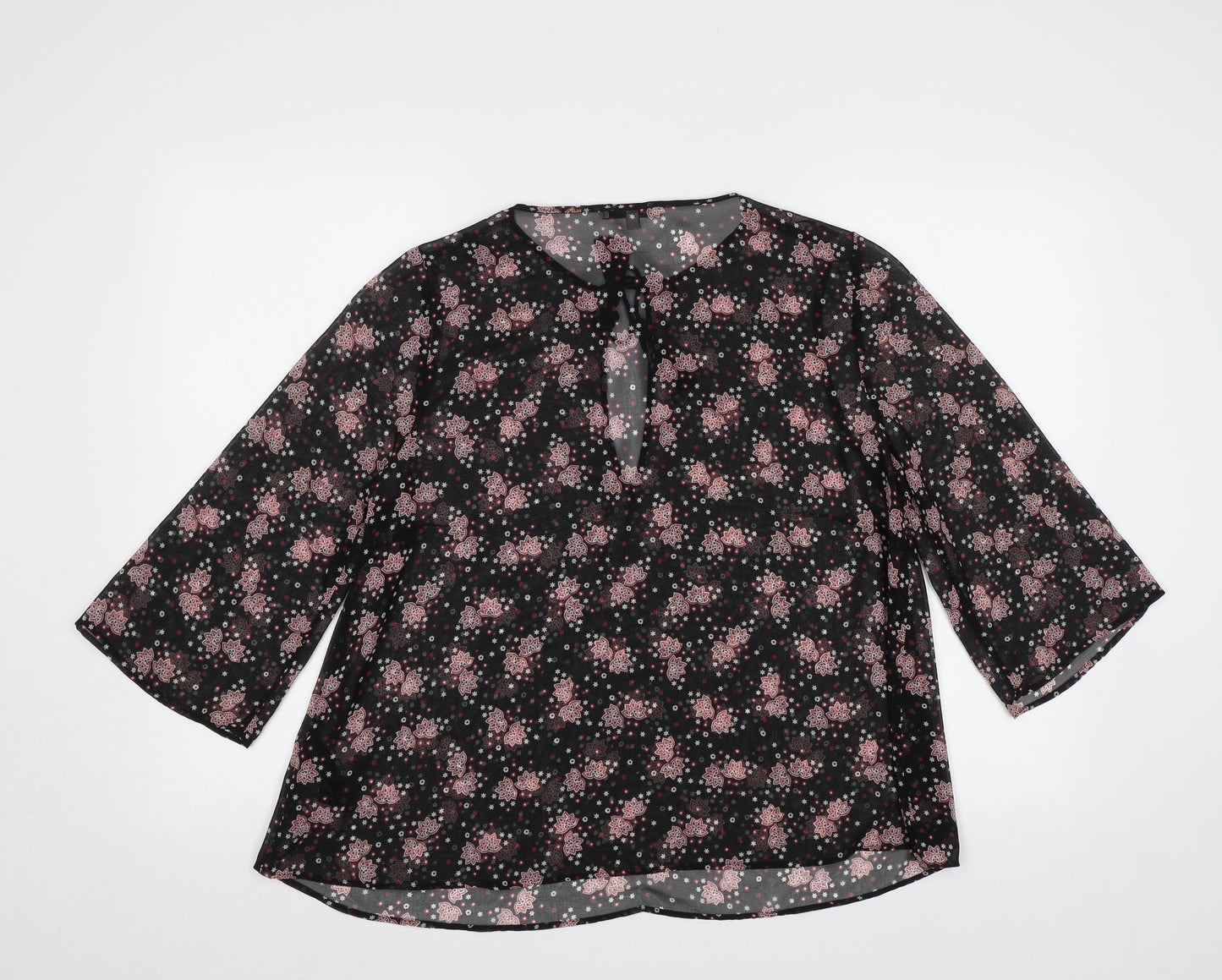 Limited Edition Womens Black Floral Chiffon Basic Blouse Size 12  - See Through