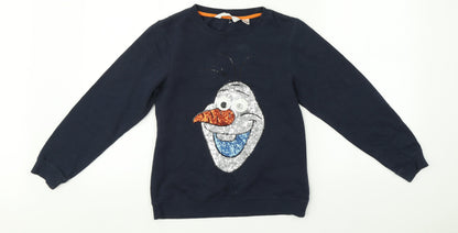 Preloved H&M Girls Blue   Pullover Sweatshirt Size 9-10 Years  - Olaf - Front