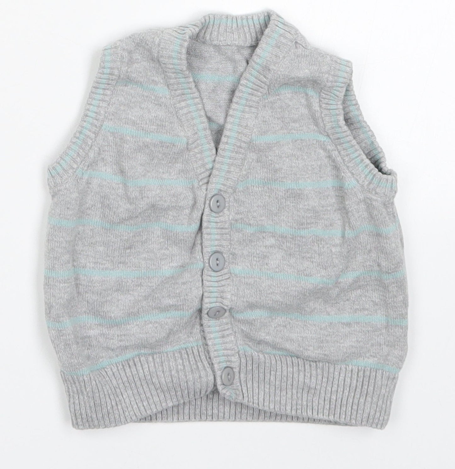 Matalan Boys Grey Striped Knit Cardigan Jumper Size 3-6 Months