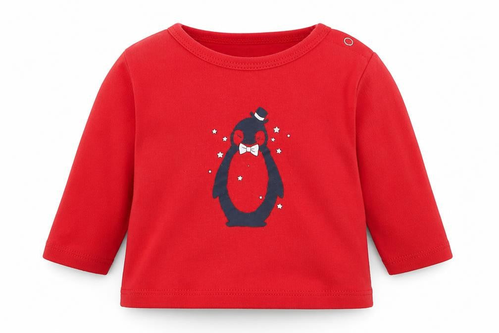 Petit Lem Boys Red   Basic T-Shirt Size 3-6 Months  - Penguin