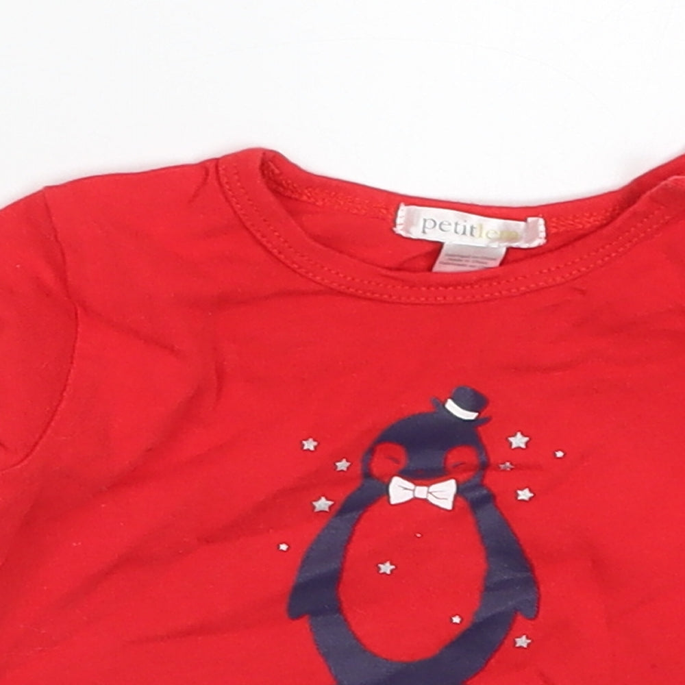 Petit Lem Boys Red   Basic T-Shirt Size 3-6 Months  - Penguin