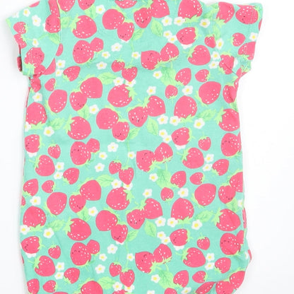 Brand and care label for Next girls’ green floral pullover t-shirt, size 3-6, months