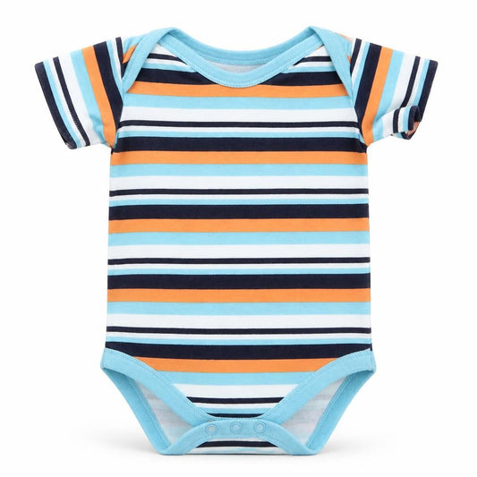 Front view of Matalan boys’ multicoloured striped basic t-shirt, size 0-3, months