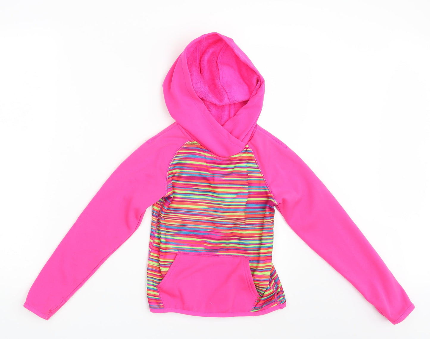 Preworn Girls Pink Striped  Pullover Hoodie Size 6 Years