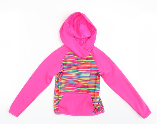 Preworn Girls Pink Striped  Pullover Hoodie Size 6 Years