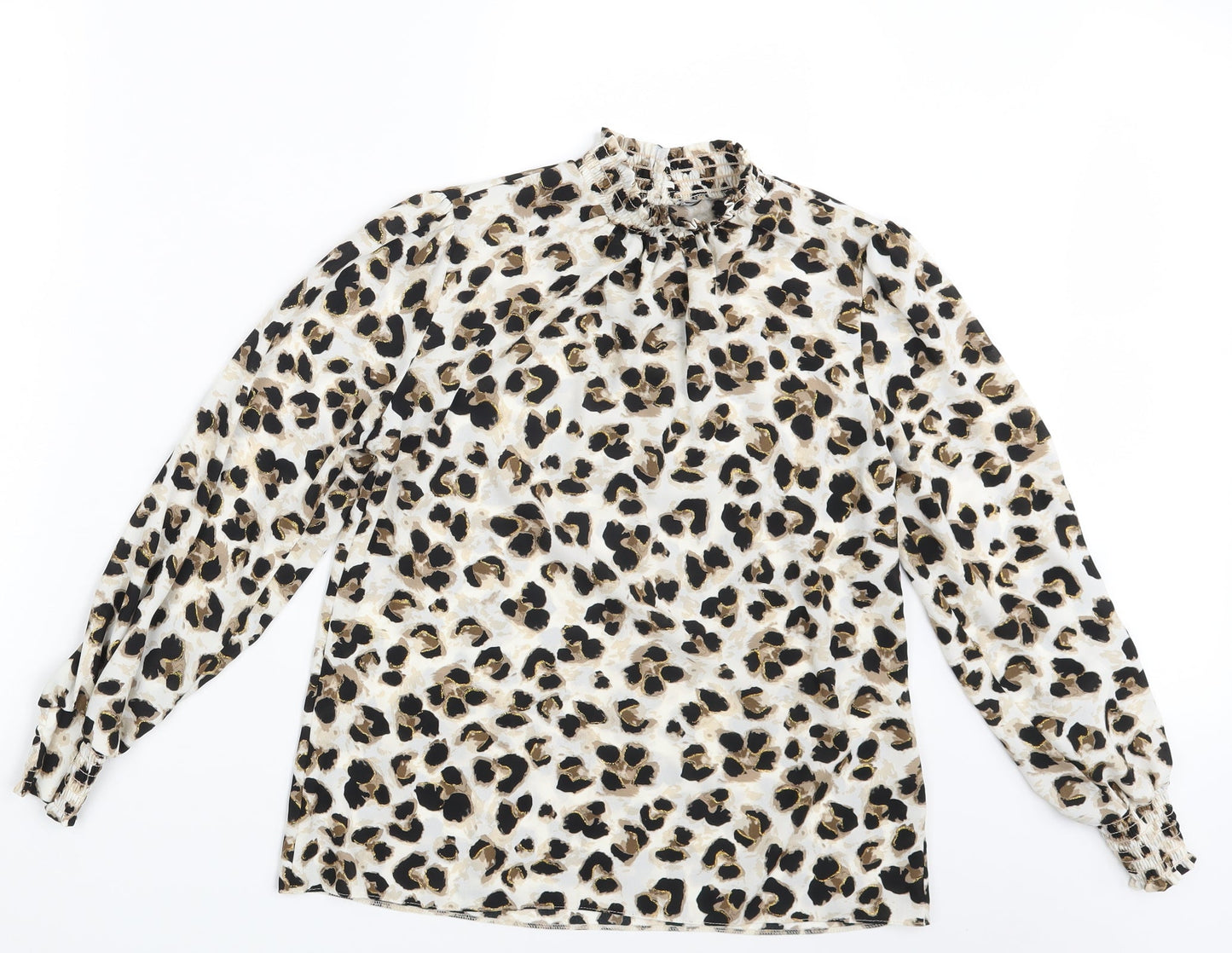 Preworn Womens Ivory Animal Print  Basic Blouse One Size