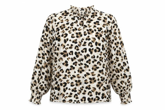 Preworn Womens Ivory Animal Print  Basic Blouse One Size
