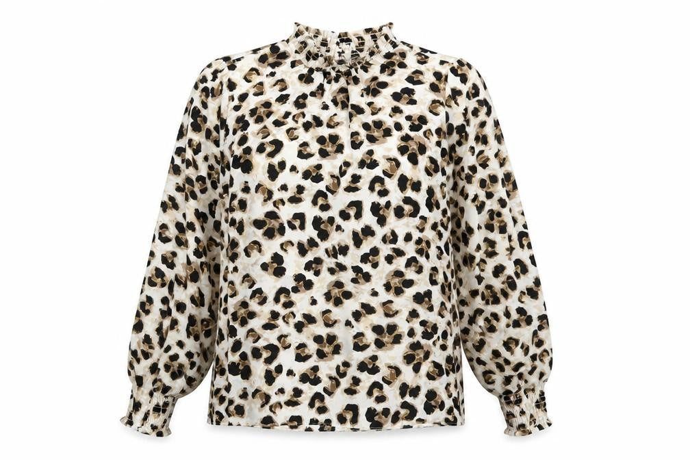 Preworn Womens Ivory Animal Print  Basic Blouse One Size