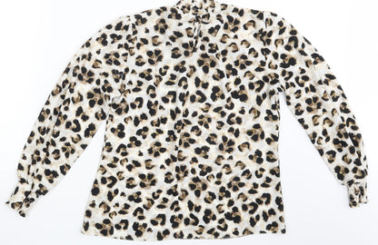 Preworn Womens Ivory Animal Print  Basic Blouse One Size