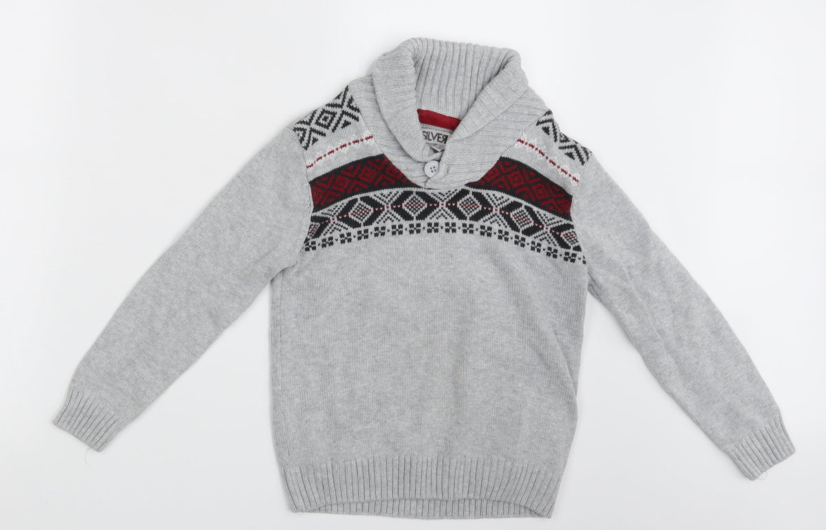 Silverlake Boys Grey Argyle/Diamond  Pullover Jumper Size S