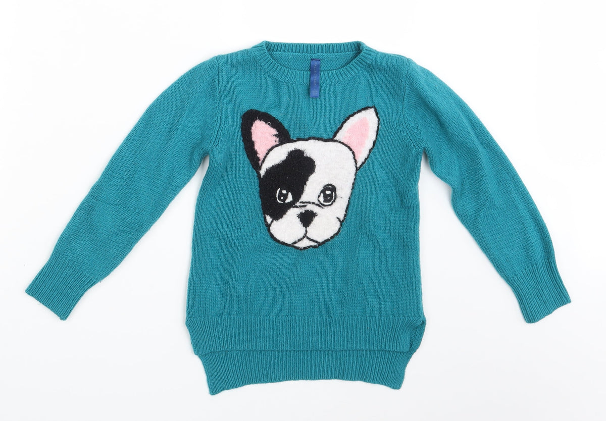 Falls Creek Girls Green Animal Print  Pullover Jumper Size 6 Years