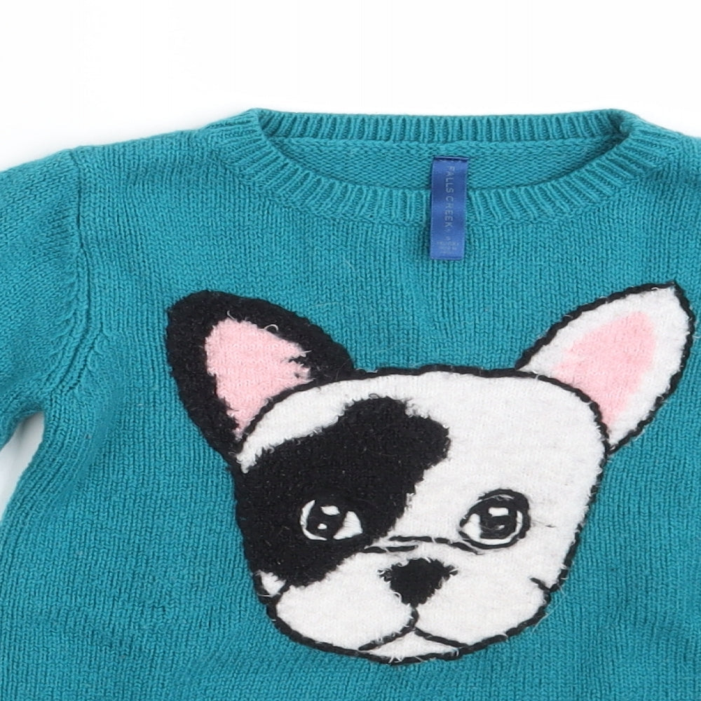 Falls Creek Girls Green Animal Print  Pullover Jumper Size 6 Years