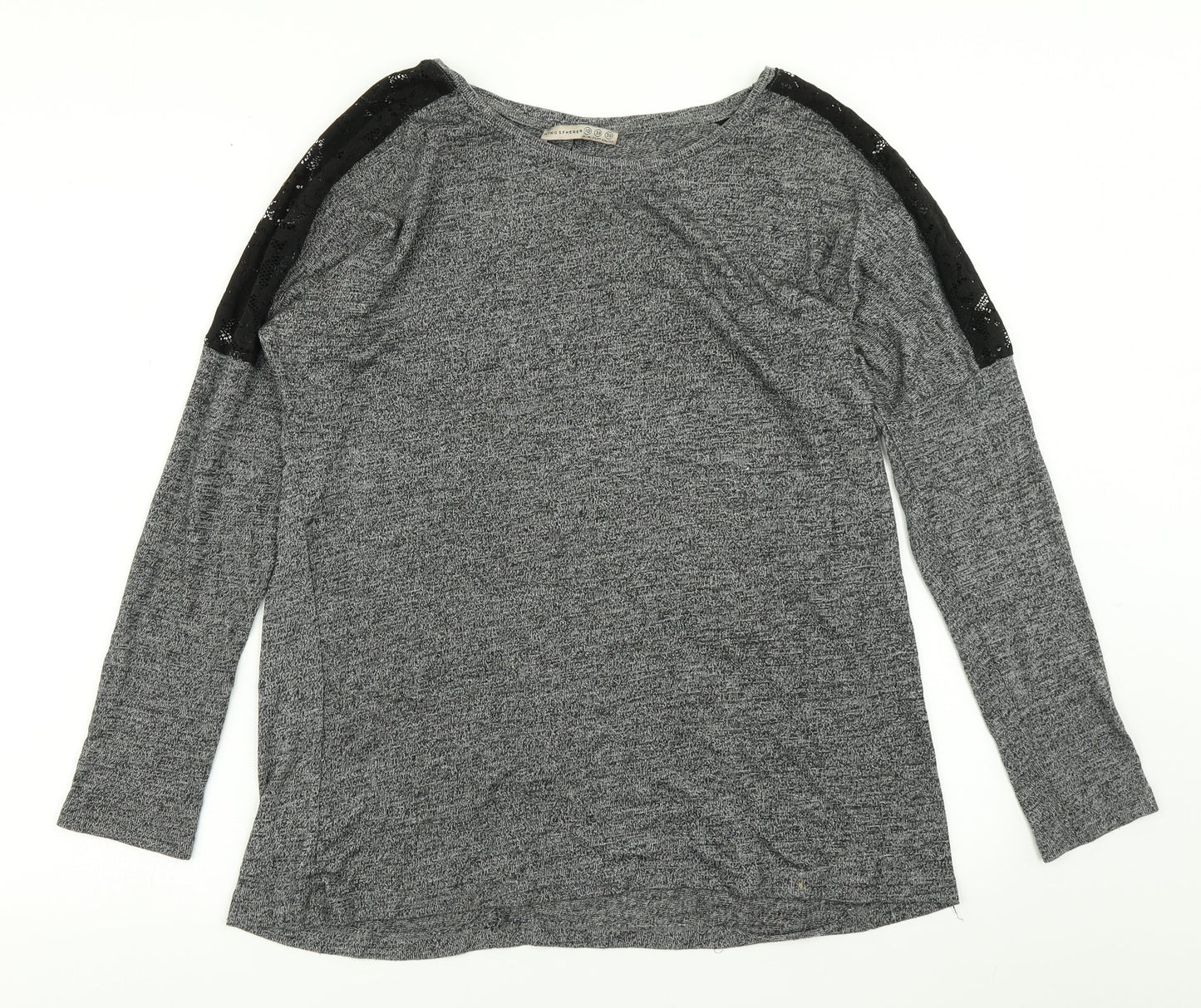 Atmosphere Womens Grey   Basic T-Shirt Size 10  - Lace Sleeve detail