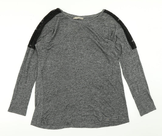 Atmosphere Womens Grey   Basic T-Shirt Size 10  - Lace Sleeve detail