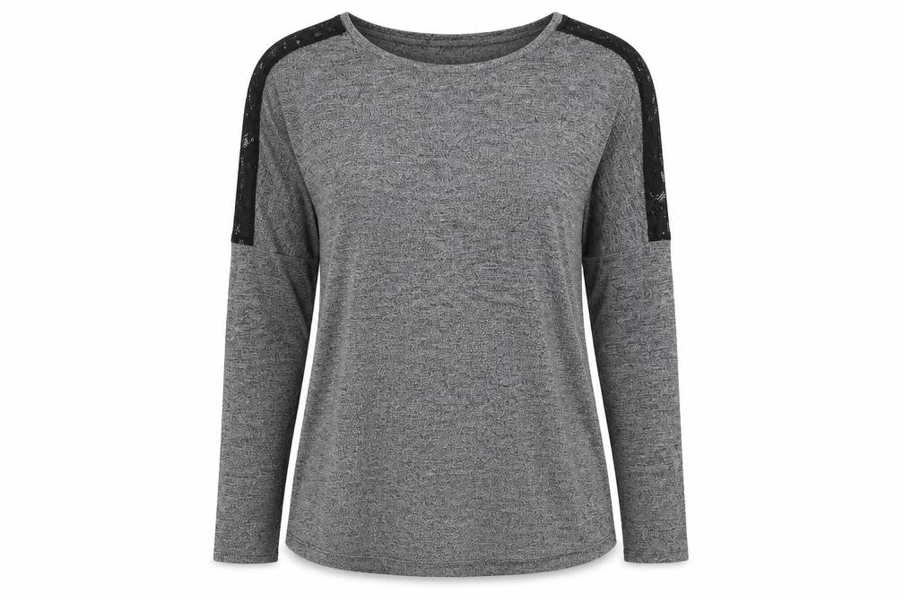 Atmosphere Womens Grey   Basic T-Shirt Size 10  - Lace Sleeve detail
