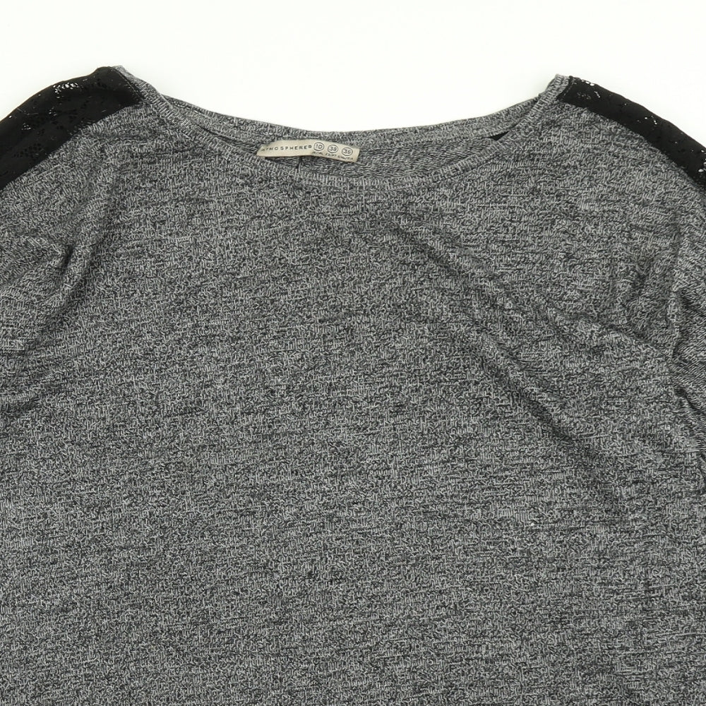Atmosphere Womens Grey   Basic T-Shirt Size 10  - Lace Sleeve detail