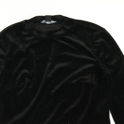 Close-up detail of Atmosphere women’s black basic t-shirt, size UK 12, - cropped