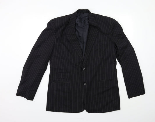 Preworn Mens Black Striped  Jacket Suit Jacket Size 40