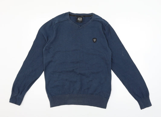 Police Mens Blue  Knit Pullover Jumper Size M