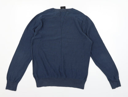 Back view of Police men’s blue knit jumper, size M