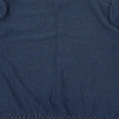 Brand and care label for Police men’s blue knit jumper, size M