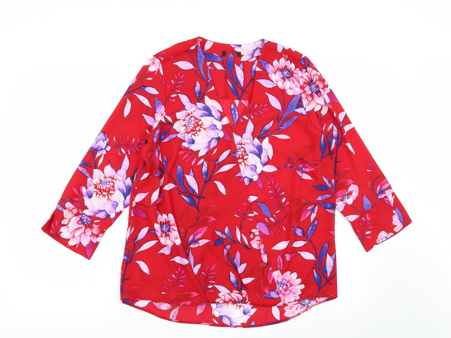 M&Co Womens Red Floral  Basic Blouse Size 10