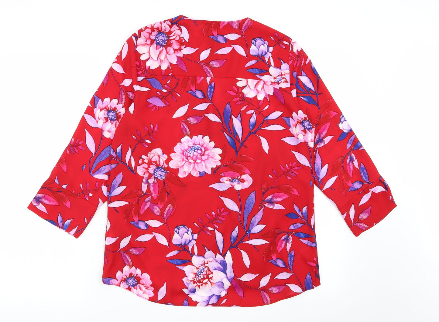 M&Co Womens Red Floral  Basic Blouse Size 10