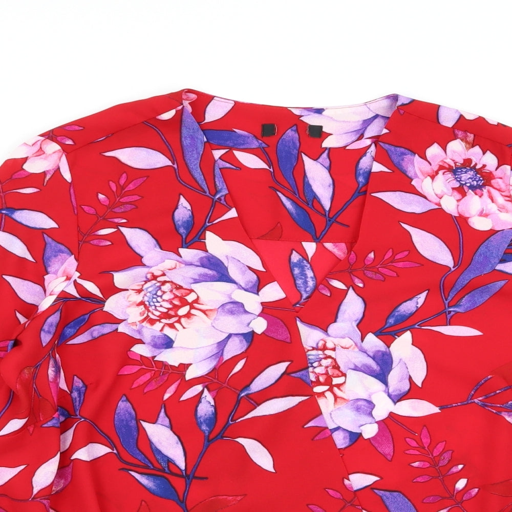 M&Co Womens Red Floral  Basic Blouse Size 10