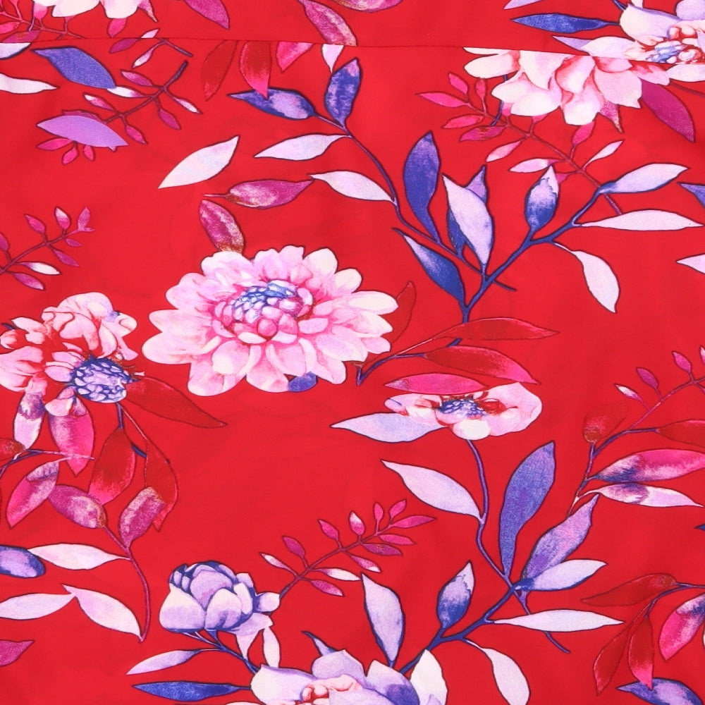 M&Co Womens Red Floral  Basic Blouse Size 10